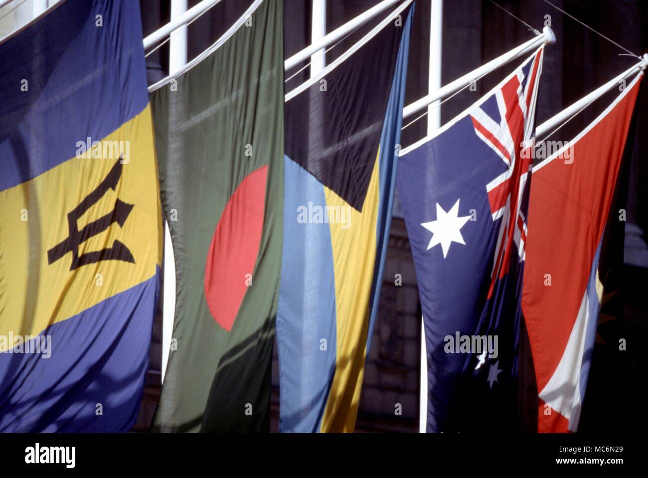 Flags of all Nations in Parliament Square, London. Stock Photo