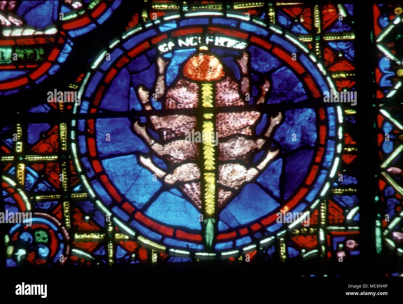 Zodiac Signs Cancer the crab stained glass zodiac window in Chartres Cathedral France Stock Photo
