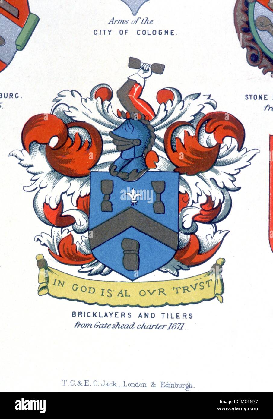 Masonic Masonic Arms Arms of the Bricklayers and Tilers from the Gateshead Charter of 1671 From The History of Freemasonry by R F Gould Stock Photo