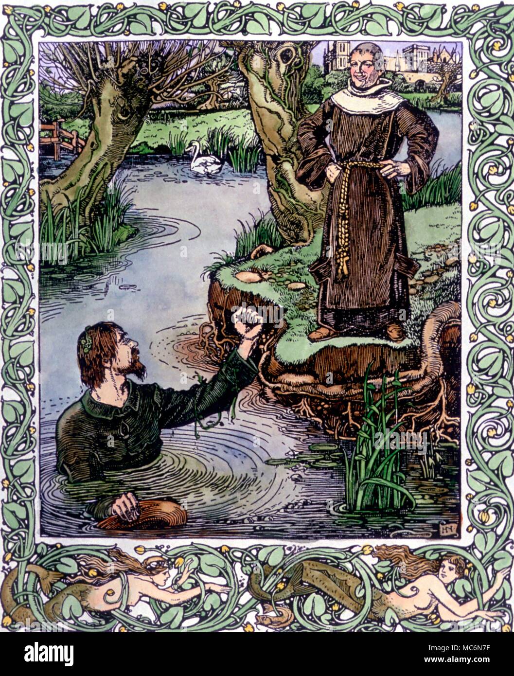 Robin Hood Robin Hood meets his kinsman, Gamwel. Illustration from The Noble and Gallant Achievements of ... Robin Hood print of circa 1895 by Harold Nelson Stock Photo