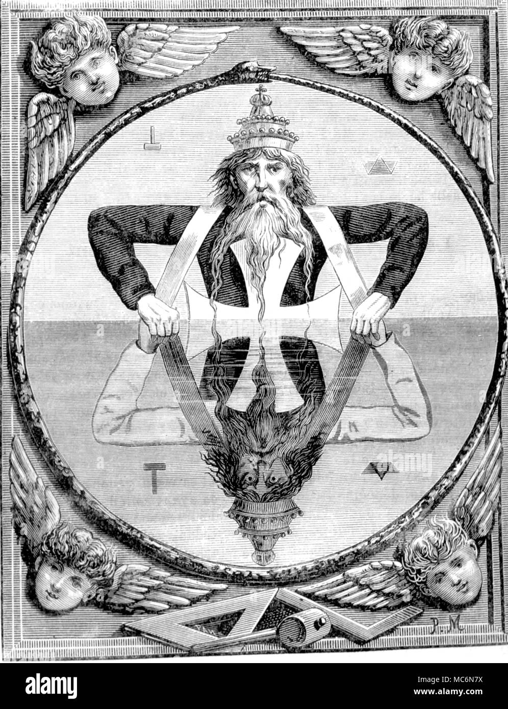 Magic Symbols A burlesque of the adoption of the Macrocosmic symbol of Eliphas Levi in Masonic circles This never actually happened The text is far from scholarly from the Lyons edition of Le Diable Au XIXe Siecle 1860 Stock Photo