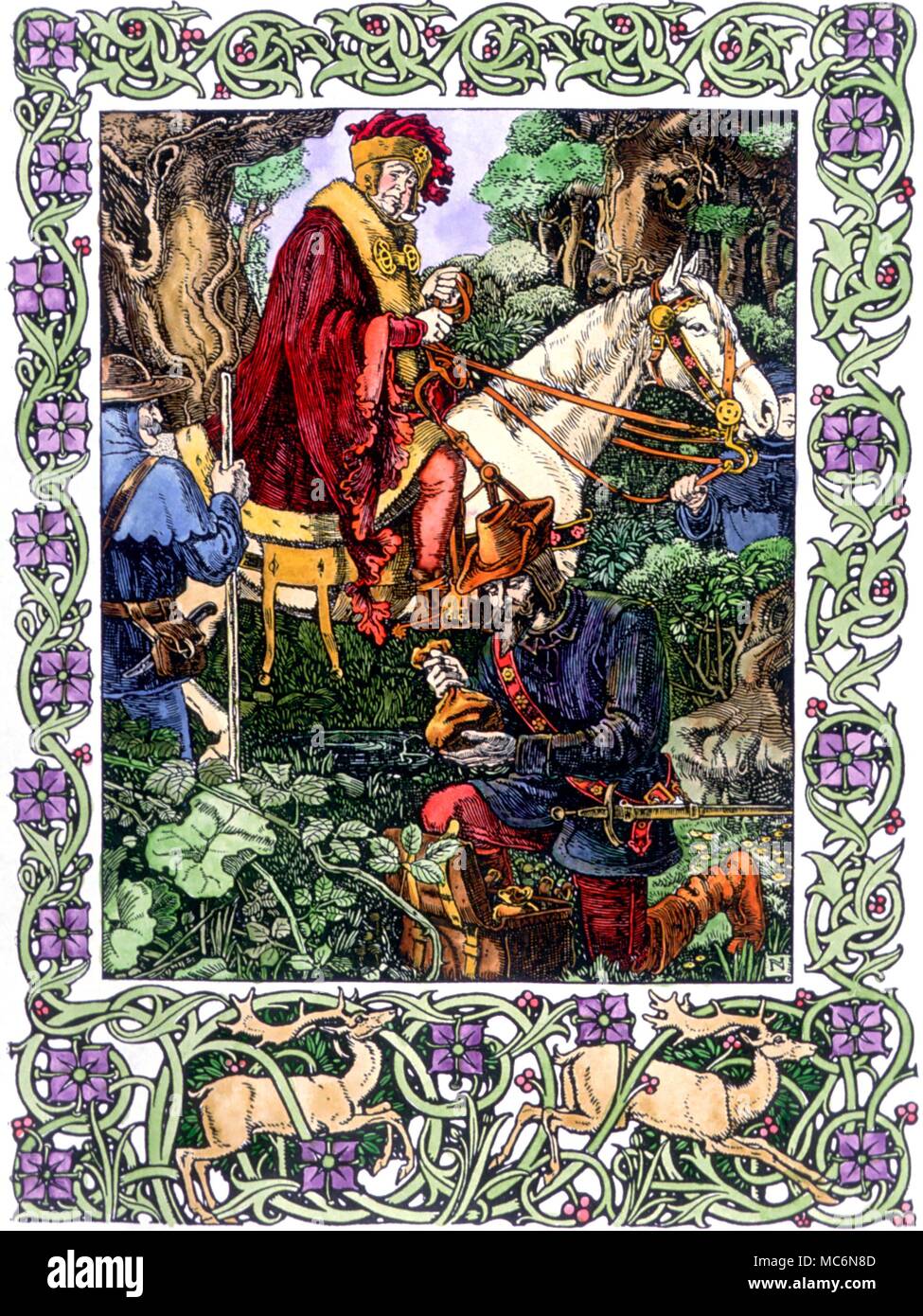 Robin Hood Illustration from The Noble and Gallant Achievements of ... Robin Hood print of circa 1895 by Harold Nelson Robbing the rich Stock Photo
