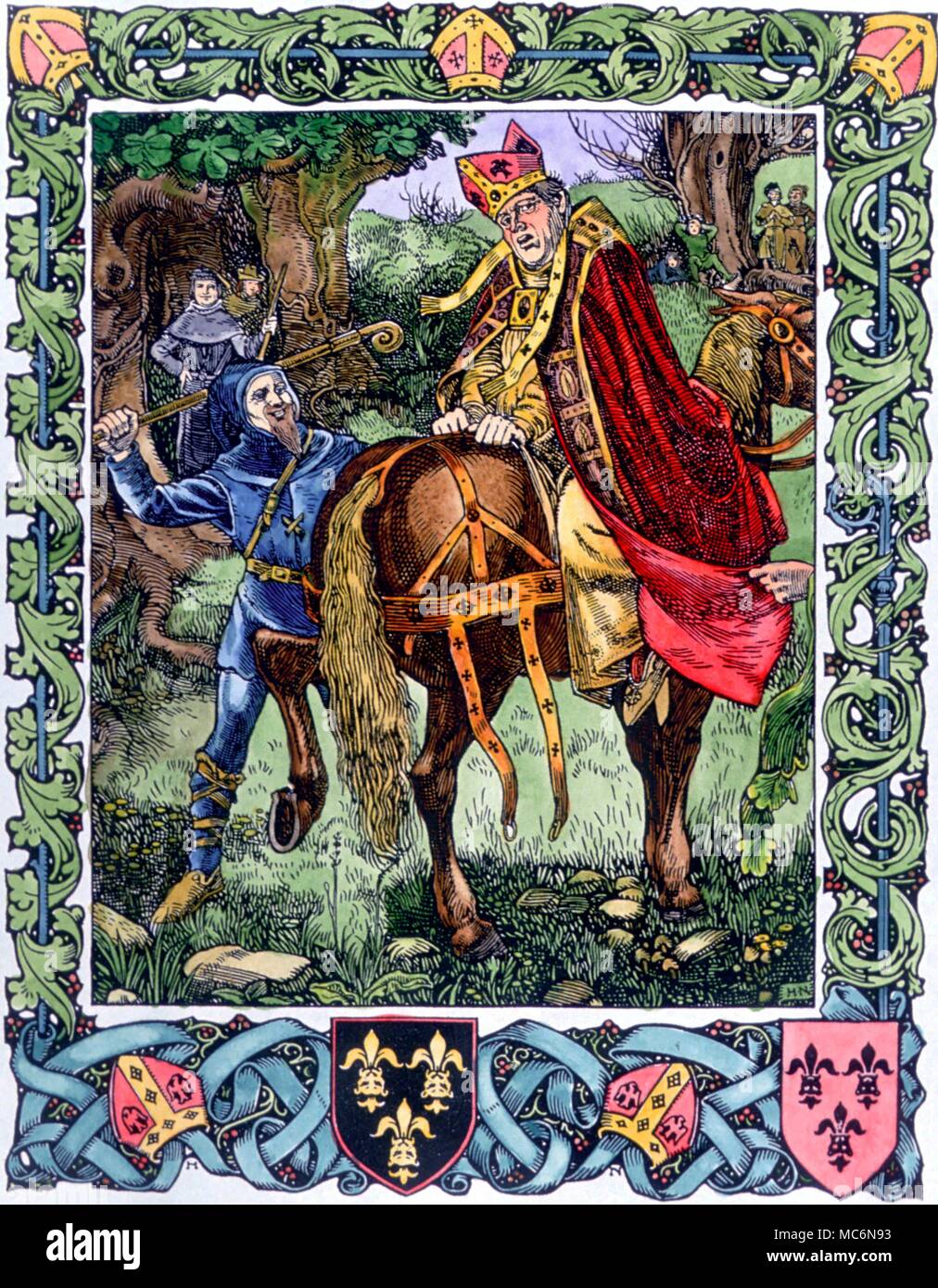 Robin Hood Robin Hood treats the high churchman with his customary kindness Illustration from The Noble and Gallant Achievements of ... Robin Hood print of circa 1895 by Harold Nelson Stock Photo