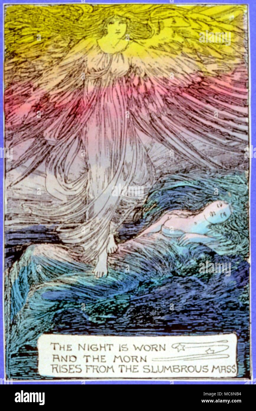 Astral and Etheric The Astral leaving the sleeping physical form Illustration after William Blake The Night Is Worn from Songs of Experience Drawn by David Nutt 1900 Stock Photo