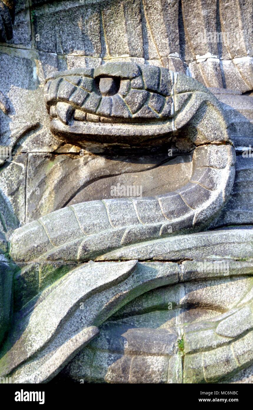 Snake Bas relief carving of snake's head on the German Memorial Wilhelm Memorial at the Deutsches Ecke Koblenz Germany Stock Photo