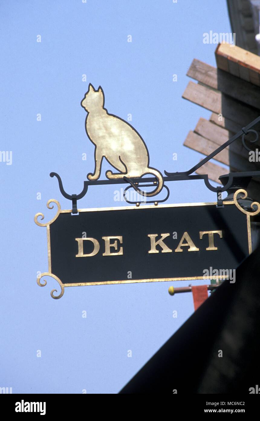 Symbol Cat Shop Sign De Kat in Bruges Stock Photo