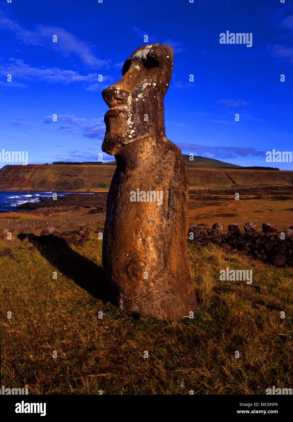 Easter Island. Statue, with traces of carvings on body. Stock Photo