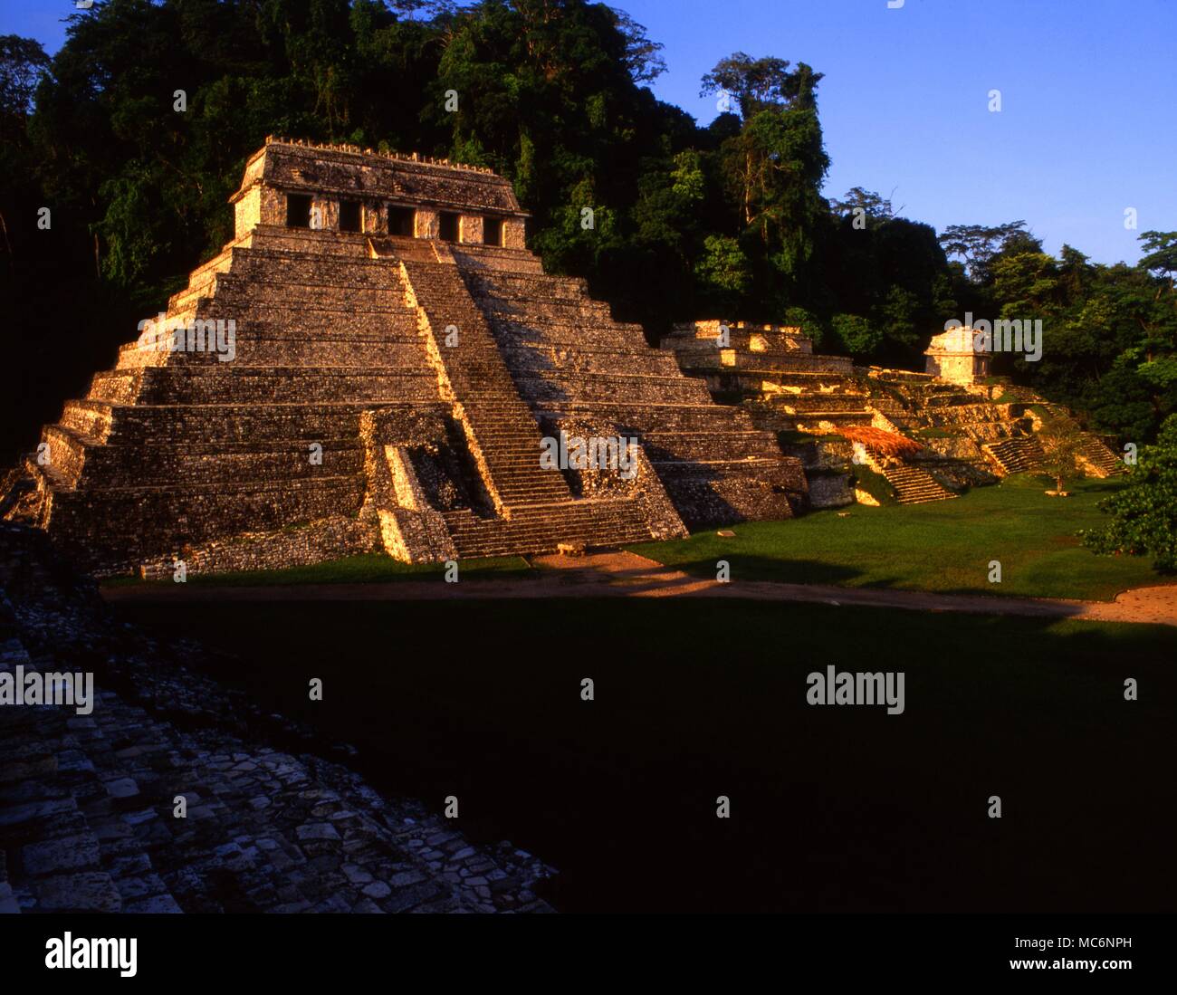Pyramid Temple at Palenque - the so-called Temple of the Inscriptions. Stock Photo