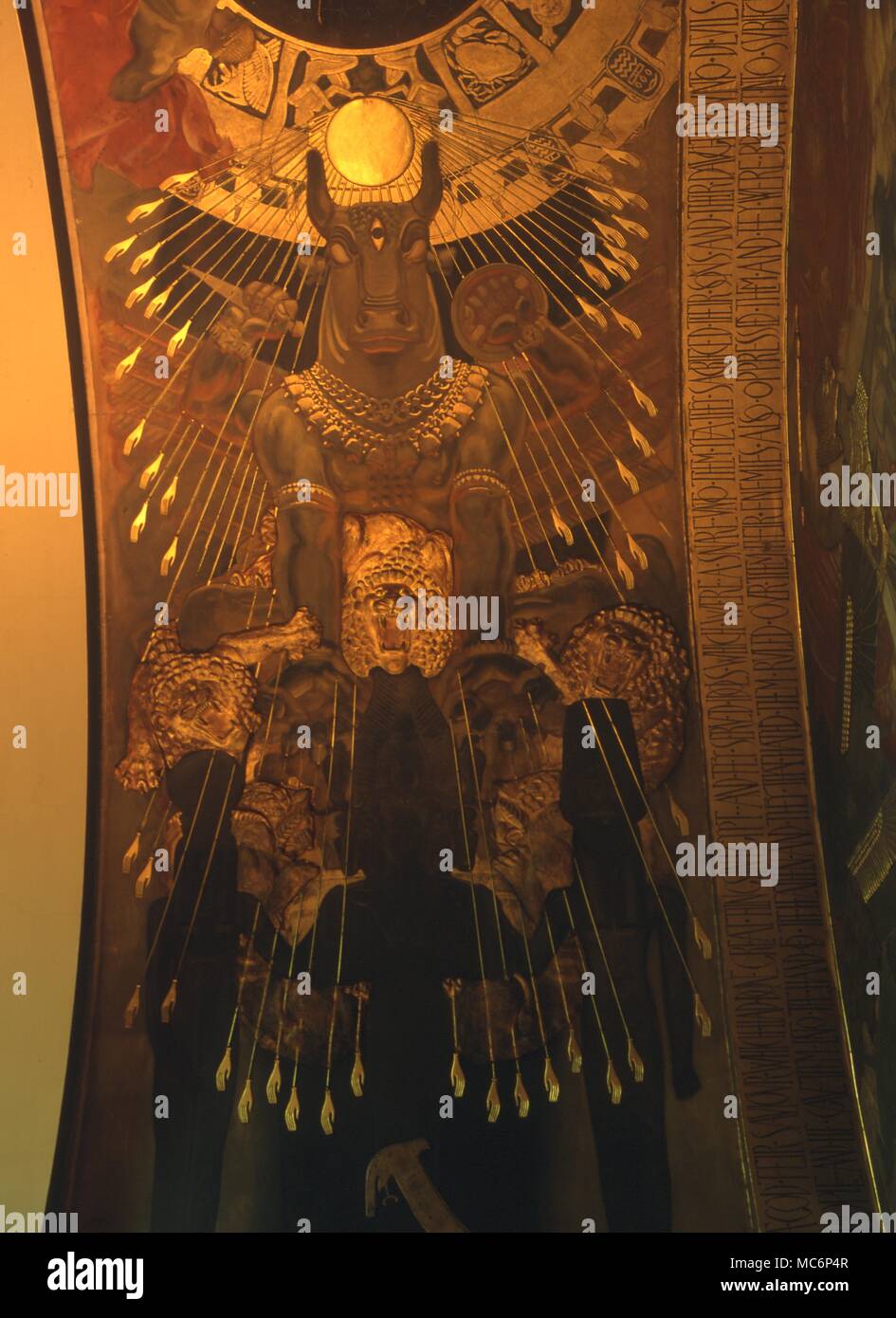 Detail of the Sargent zodiac on the first floor of the public library in Boston, Mass. In front of this psudo-egyptian zodiac is the image of a bull-headed Moloch. 2004 Charles Walker / Stock Photo