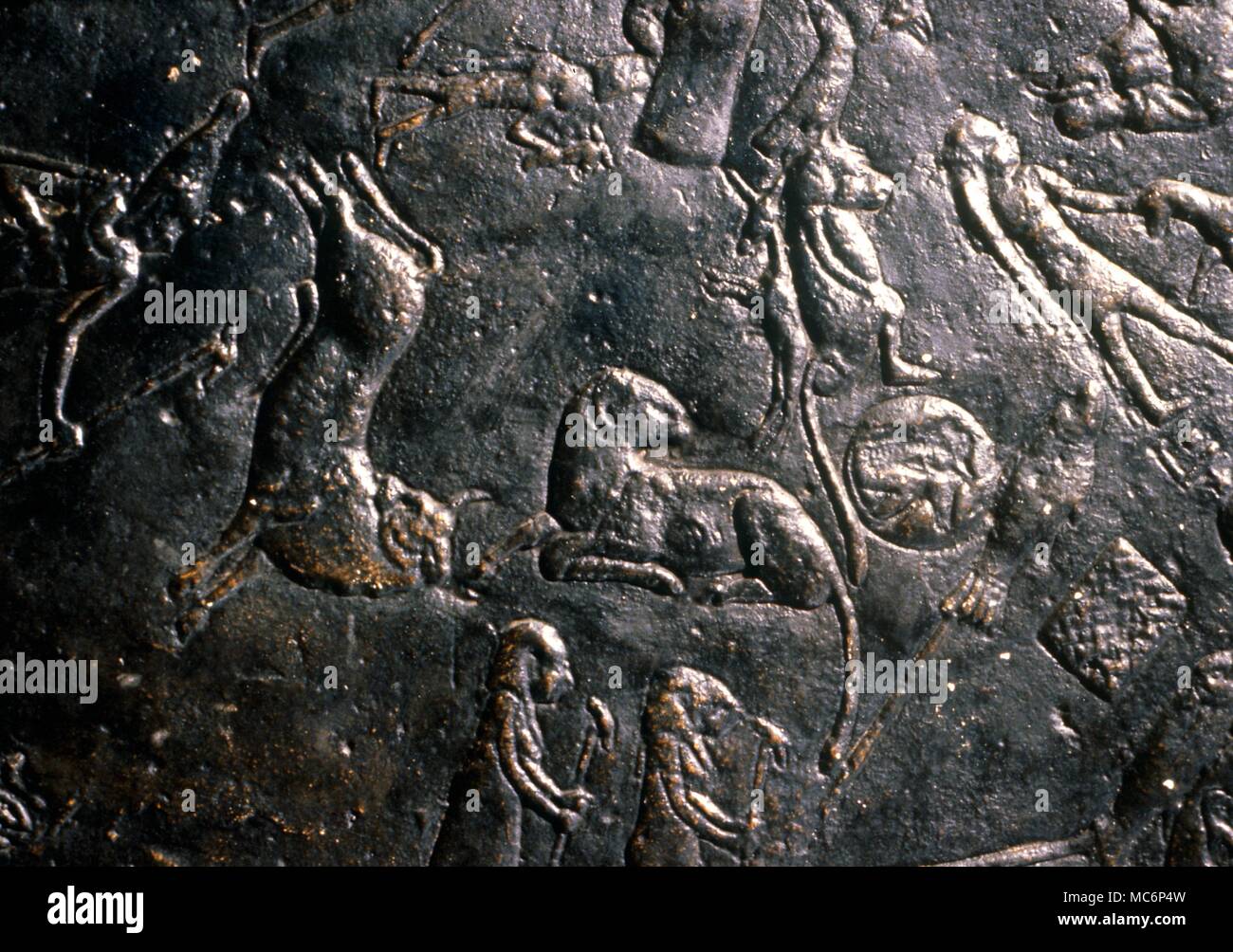 Constellation image of zodiacal Aries and Taurus, the bull, on the ceiling constellation map in the upper chamber on the roof of the Hathor Temple, Denderah. 2004 Charles Walker / Stock Photo