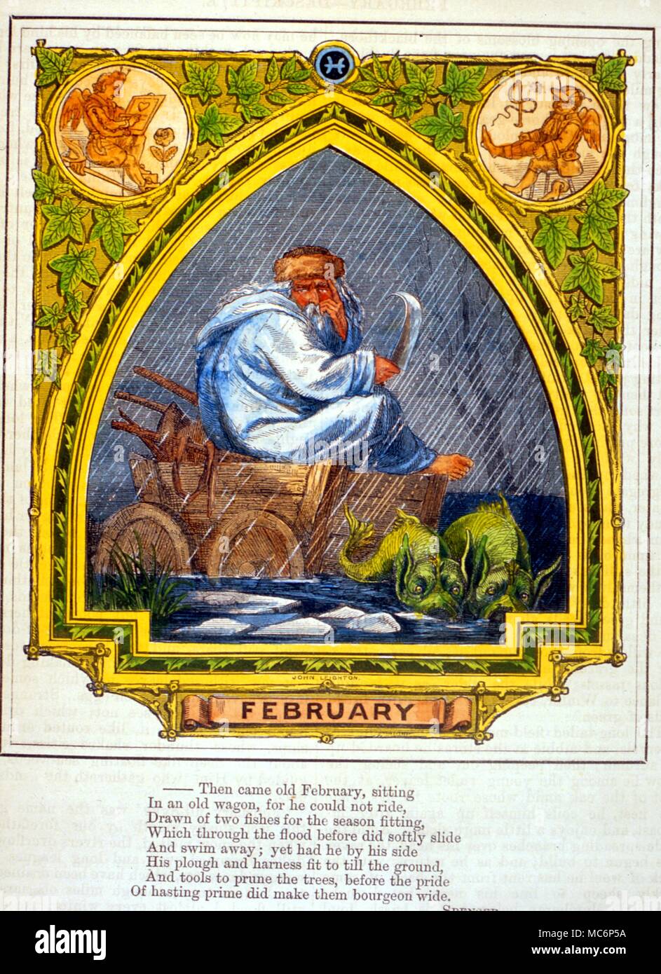 The month of March, withe associated sign, Pisces. Form 'Chambers Year Book' Charles Walker / Stock Photo