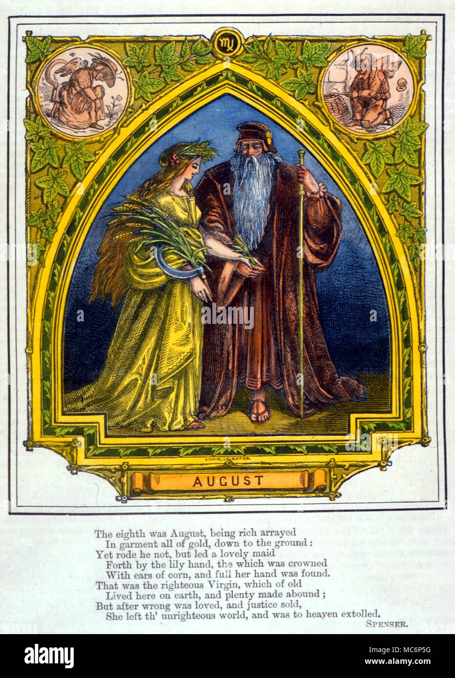 The month of August, with the associated sign Virgo. From 'Chambers Year Book', 1865. Charles Walker / Stock Photo