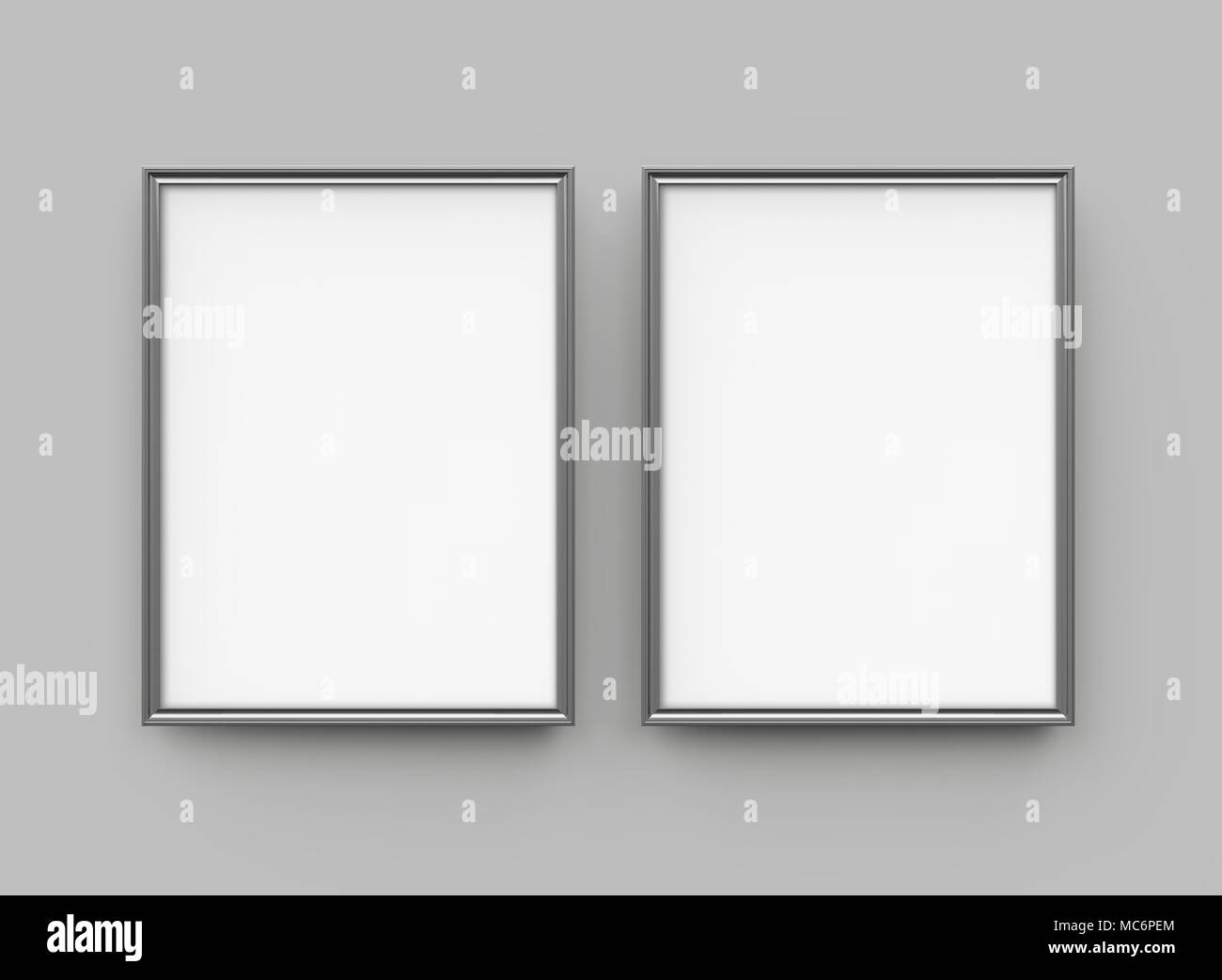 Grey picture frame, 3d render thin frames collection with empty space