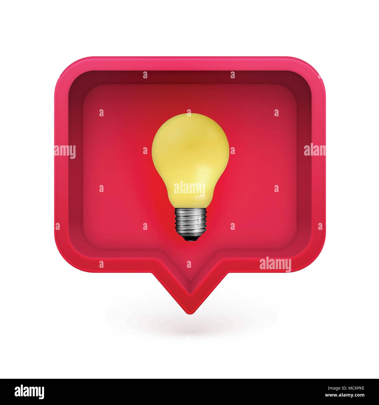 Realistic 3D speech bubble with light bulb in it, vector illustration Stock Vector