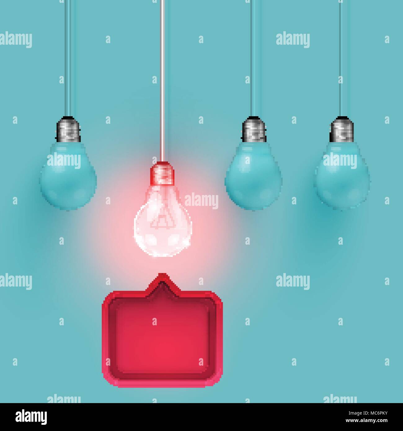 Realistic 3D speech bubble with light bulb, vector illustration Stock Vector