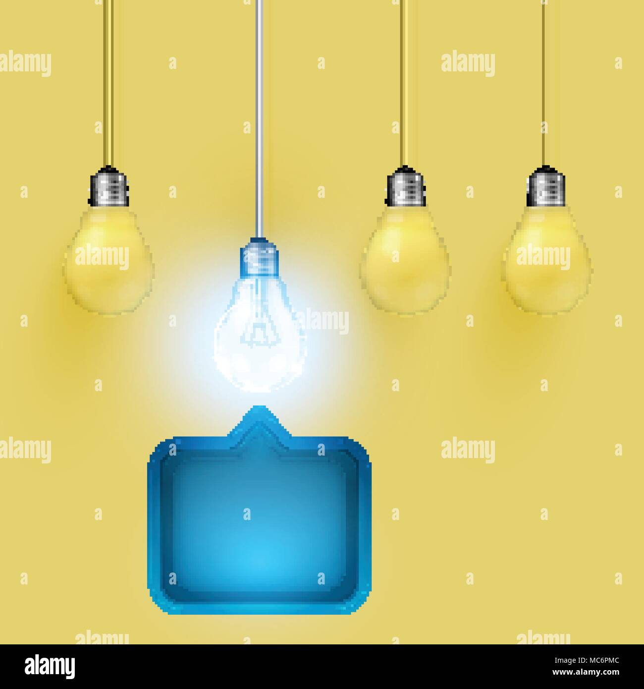 Realistic 3D speech bubble with light bulb, vector illustration Stock Vector