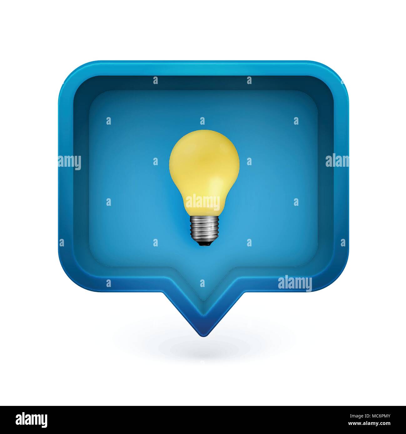 Realistic 3D speech bubble with light bulb in it, vector illustration Stock Vector