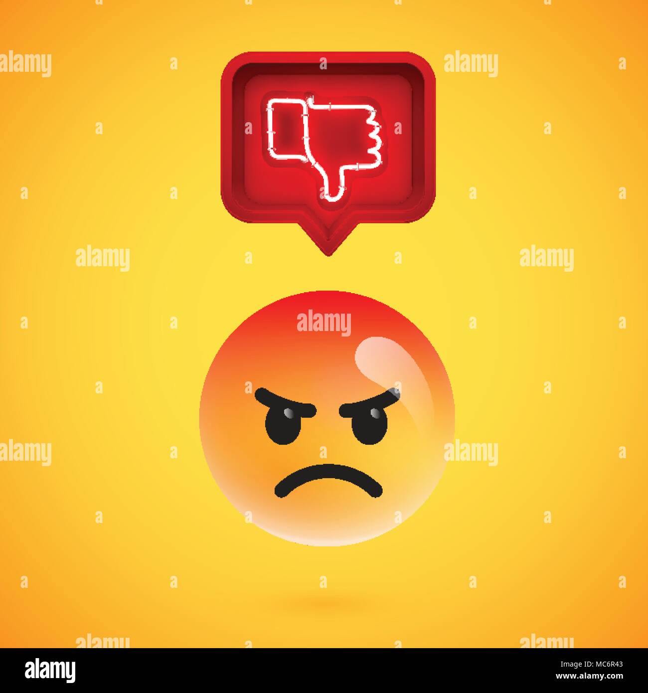 Realistic 3D emoticon with neon glowing dislike sign in a 3D speech ...