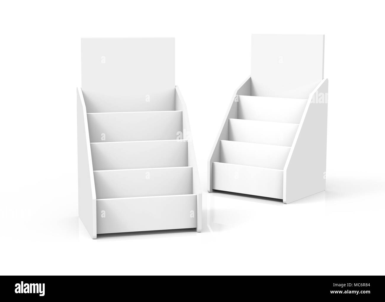 Cardboard tabletop rack, 3d render white stand set for brochures or ...