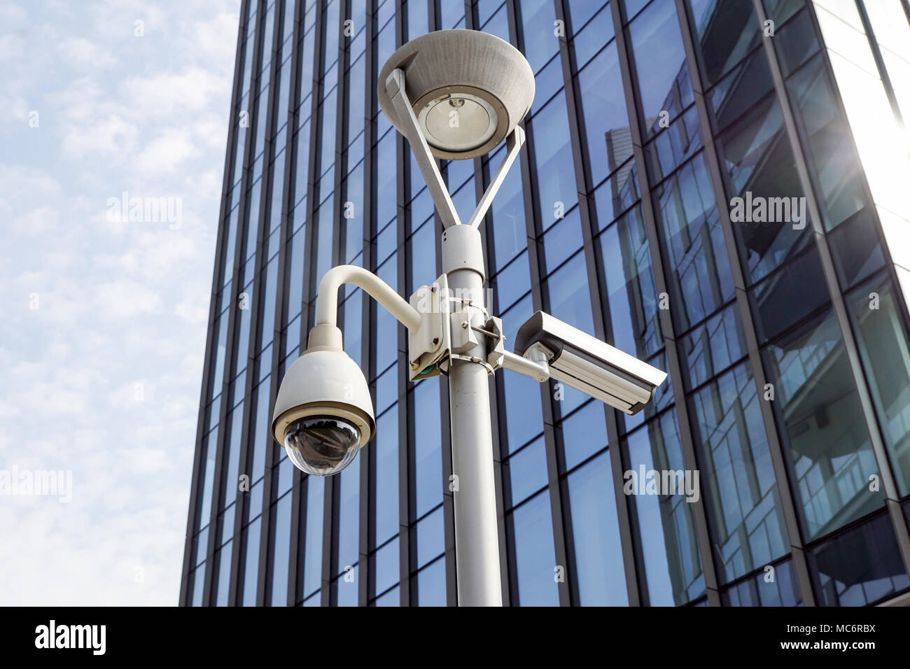 Milano , Italy 22 june 2017 :Security CCTV camera or surveillance system in office building . In modern neighborhoods it is always essential to guarantee the safety of people Stock Photo