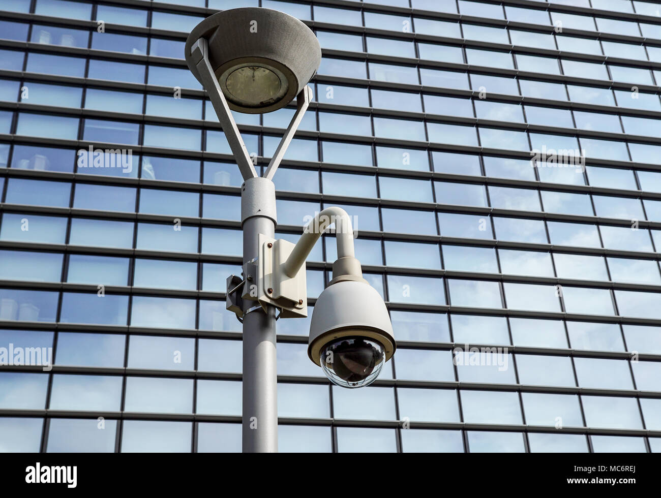 High tech overhead security camera at a government owned building Stock