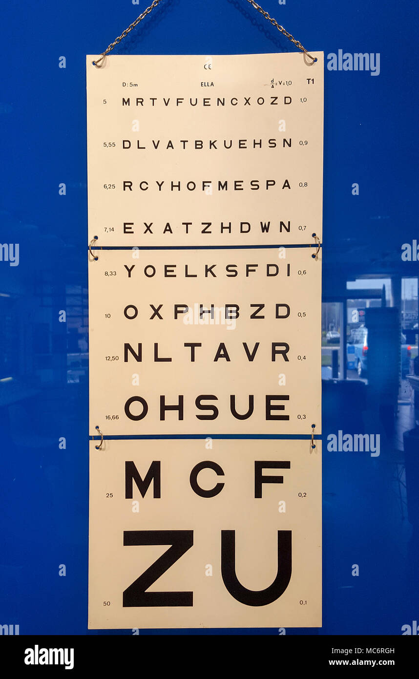 Eye Test Chart at a french optician Stock Photo