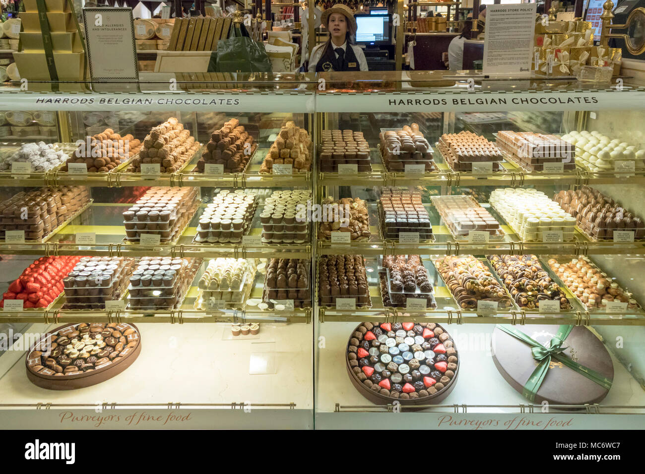 Belgian Chocolates, Harrods luxury department store, Brompton Road, Knightsbridge, London, England, UK Stock Photo