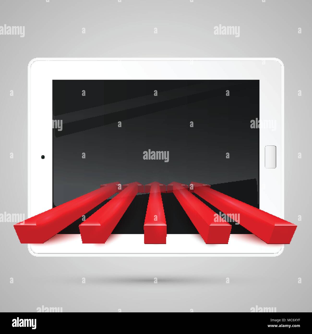 Tablet and red arrows, vector Stock Vector