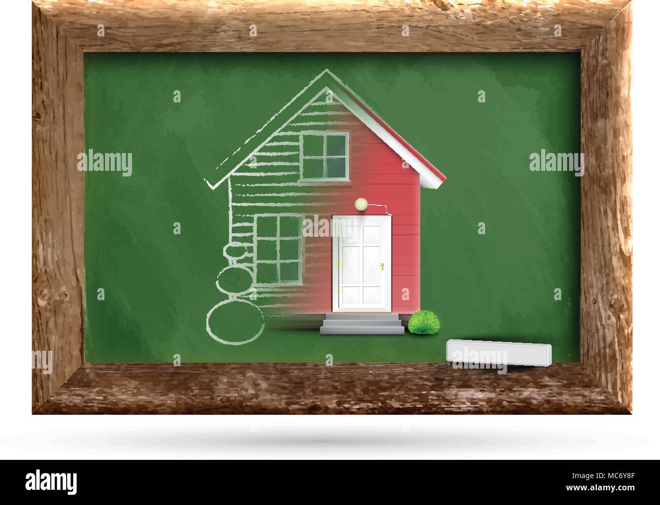 Realistic house being drawn on a chalkboard, vector Stock Vector