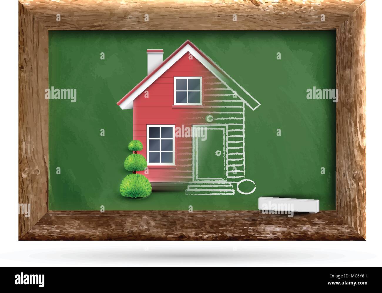 Realistic house being drawn on a chalkboard, vector Stock Vector