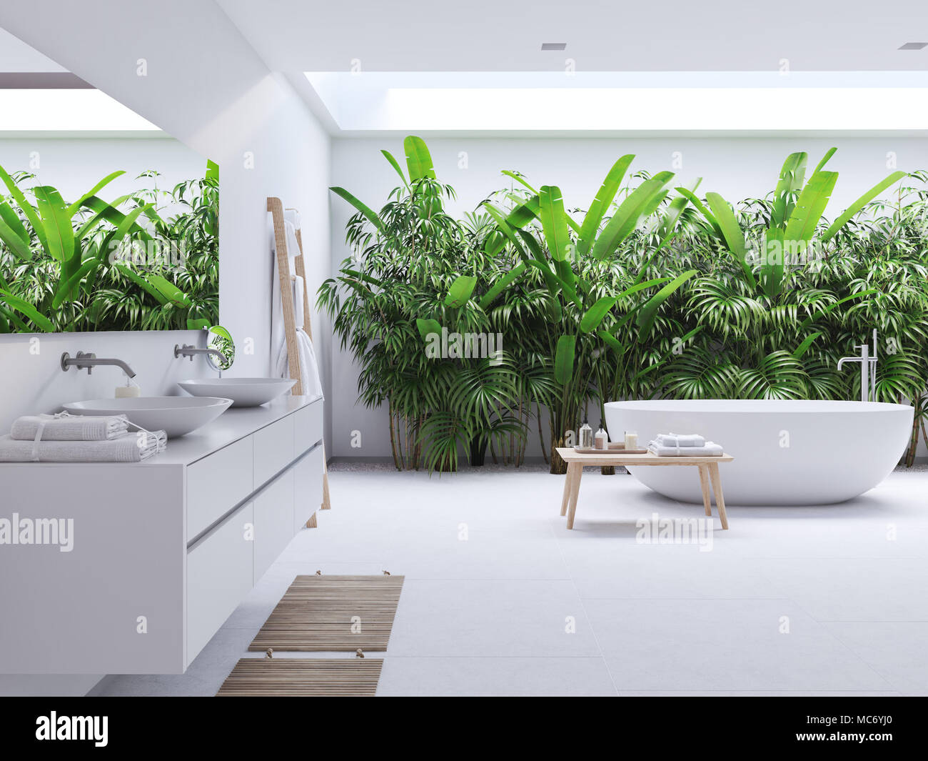 3D rendering. new modern zen bathroom with tropic plants Stock Photo - Alamy