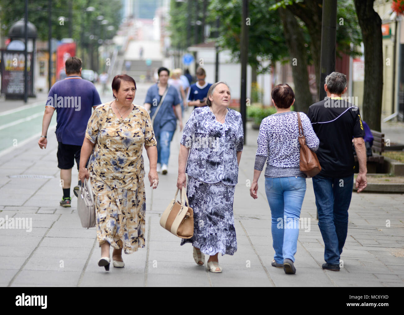 Senior women walking in Laisves Avenue, Kaunas, Lithuania Stock Photo