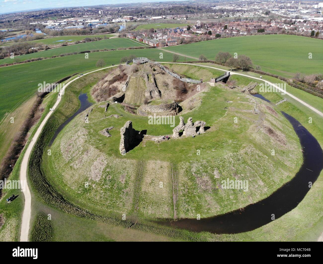 Aerial photos of Sandel Castle in Wakefield in the UK, the ruins of the ...