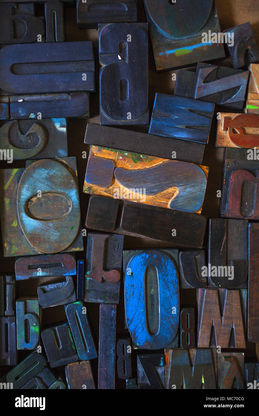 Alphabet stamp. Lot of vintage printing press letters Stock Photo Alamy