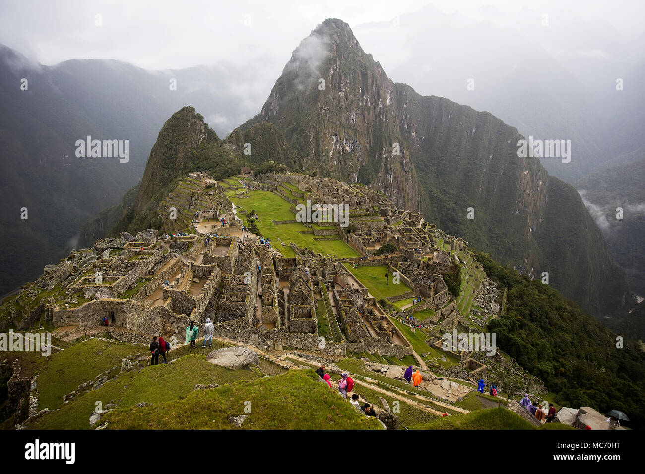 Aerial view at Machu Picchu ruins in Peru Stock Photo