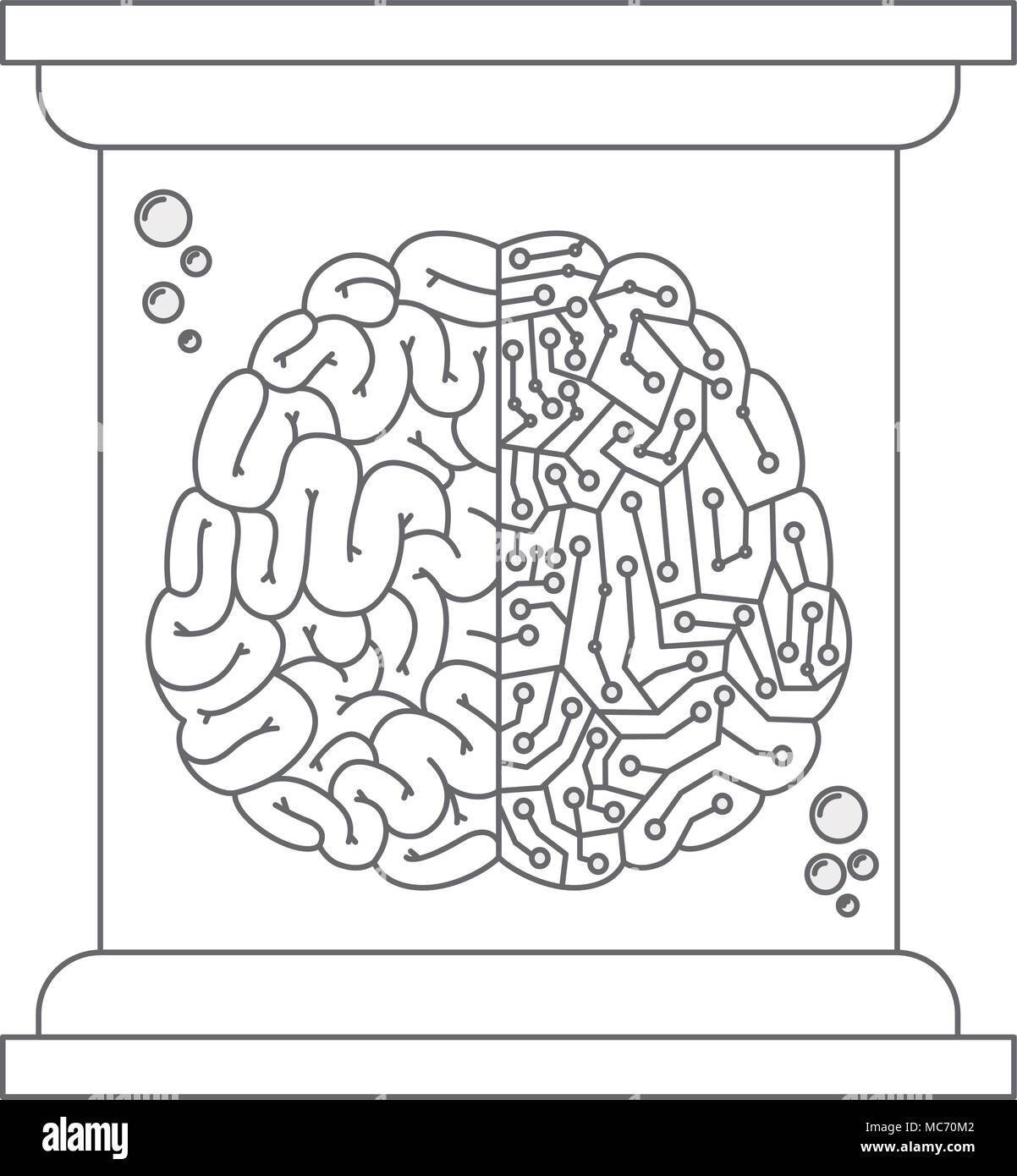 brain with circuit electric icon in futuristic glass bottle vector illustration design Stock Vector