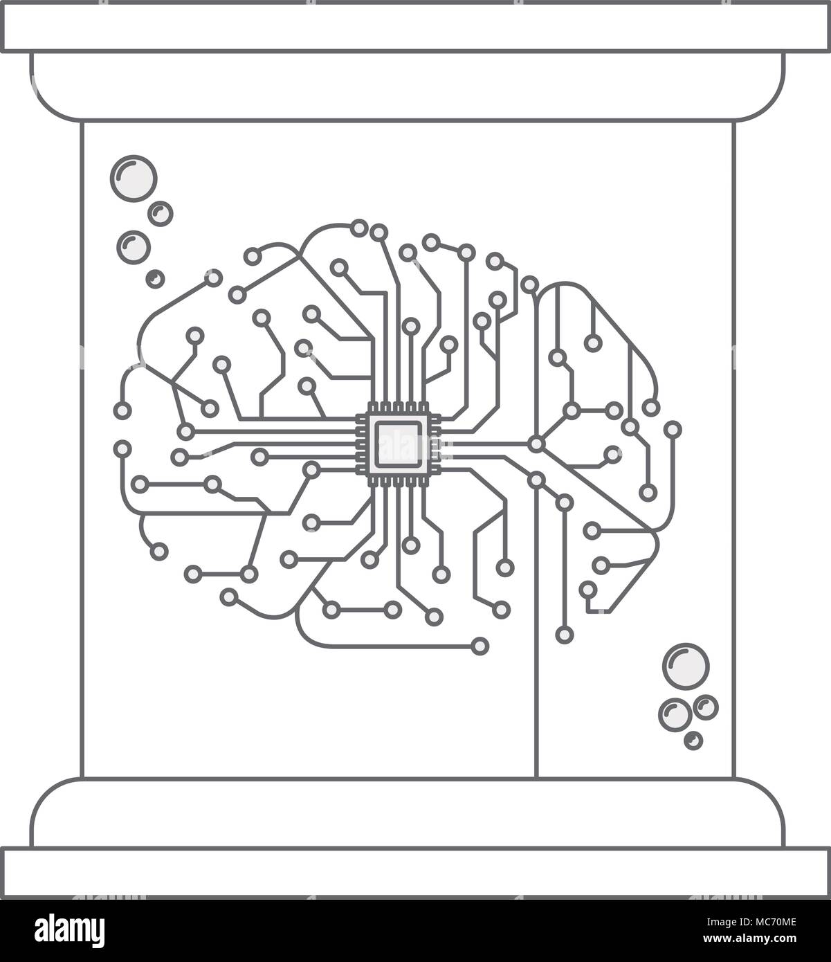 processor with brain icon in futuristic glass bottle vector illustration design Stock Vector