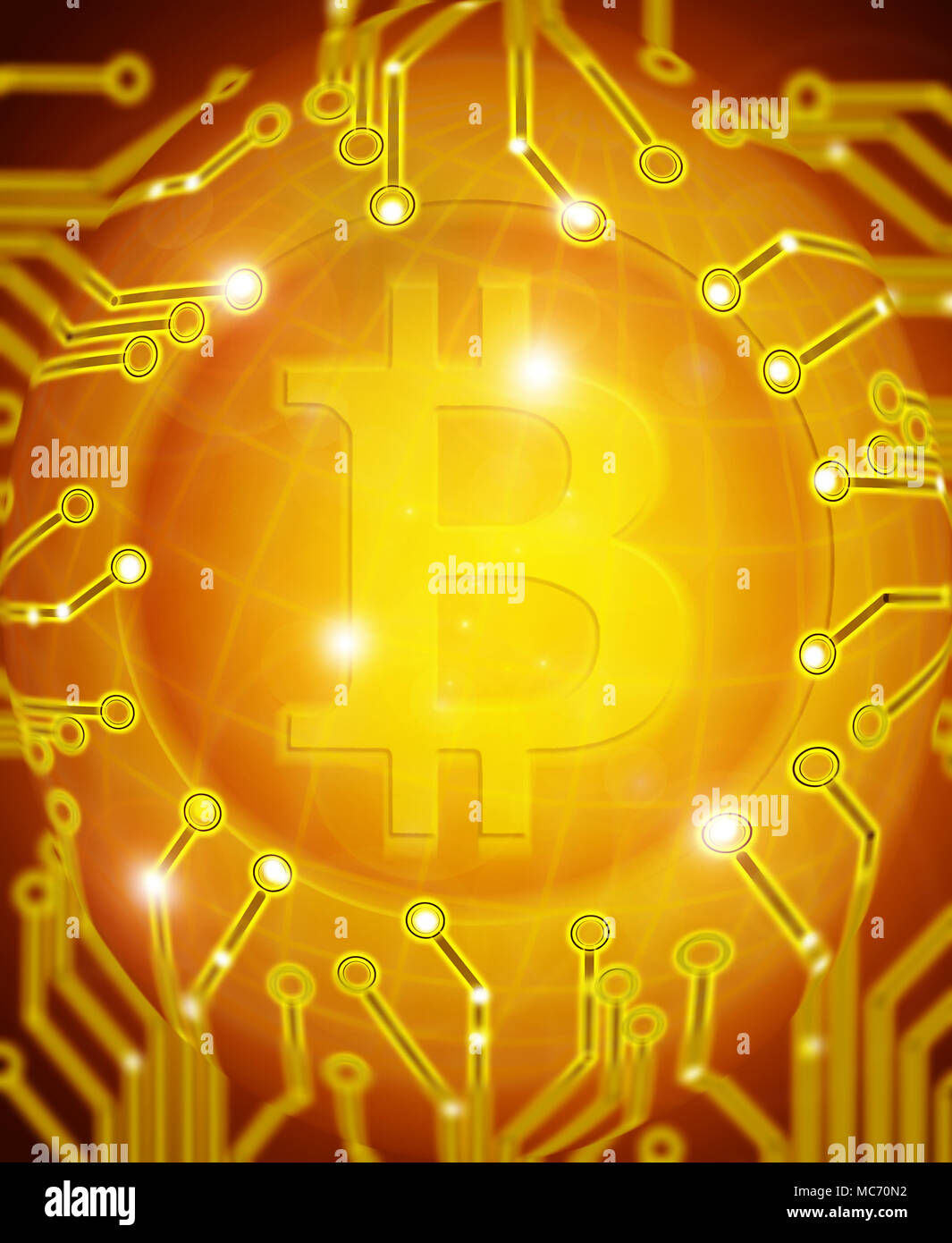 bitcoin with circuit golden digital illustration Stock Photo