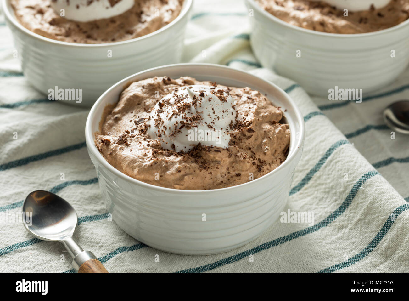 Homemade Sweet Chocolate Mousse with Whipped Cream Stock Photo Alamy