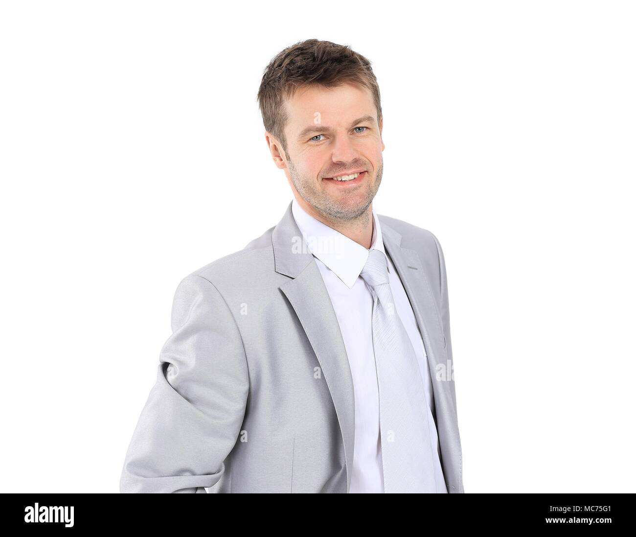 portrait of young businessman in a gray suit Stock Photo - Alamy