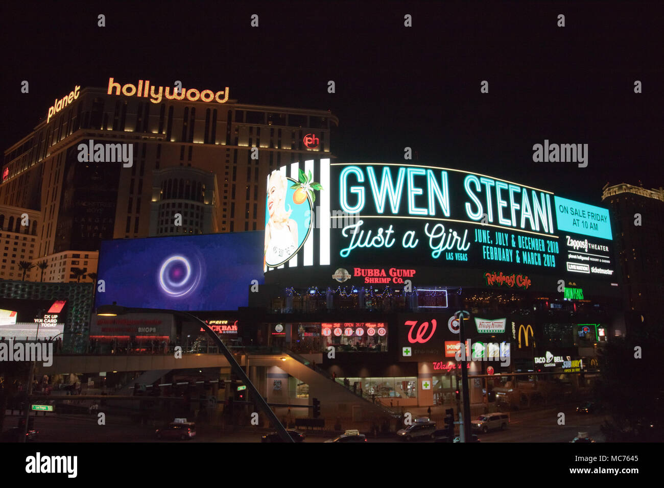 Planet Hollywood Hotel and Casino. Las Vegas. Gwen Stefani on large digital billboard. Stock Photo