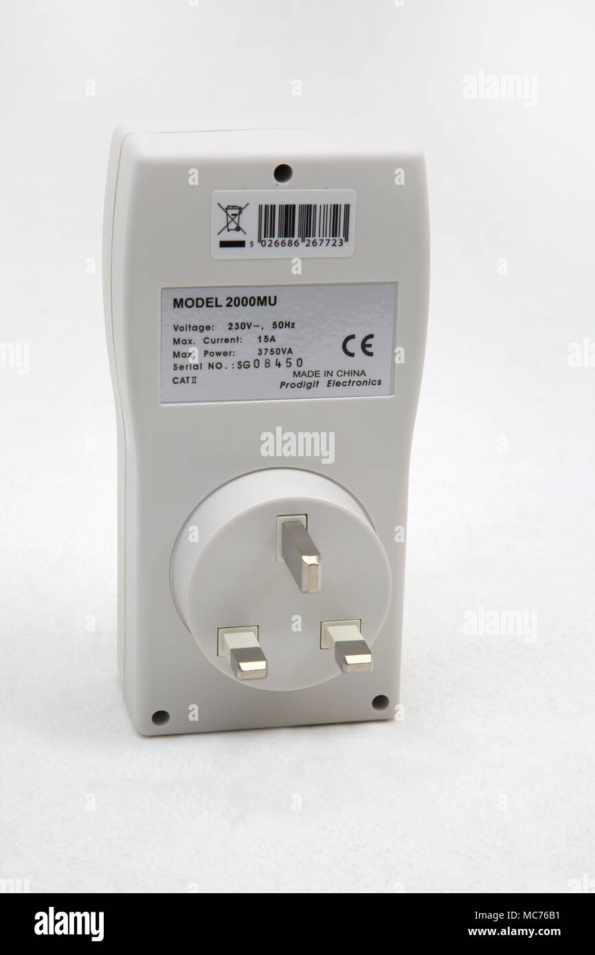 Plug In Mains Power And Energy Monitor Model Information Label Stock Photo