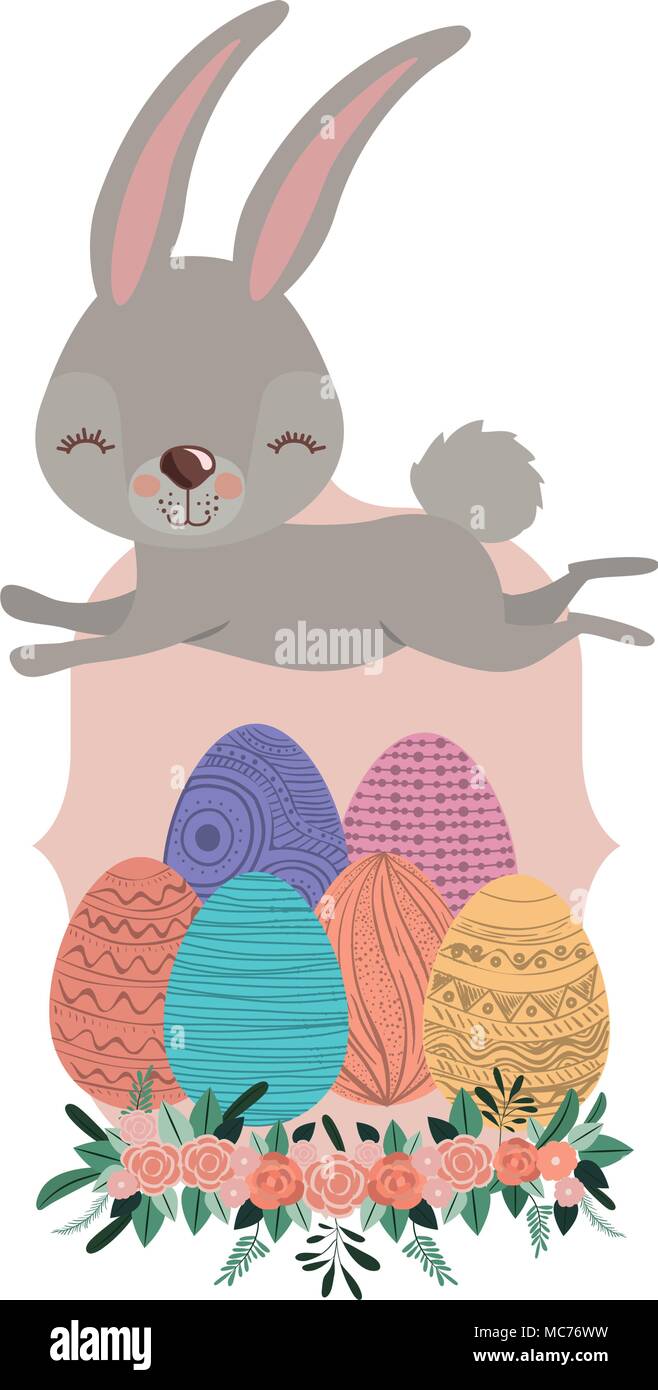 cute rabbit with eggs easter celebration Stock Vector Image & Art - Alamy
