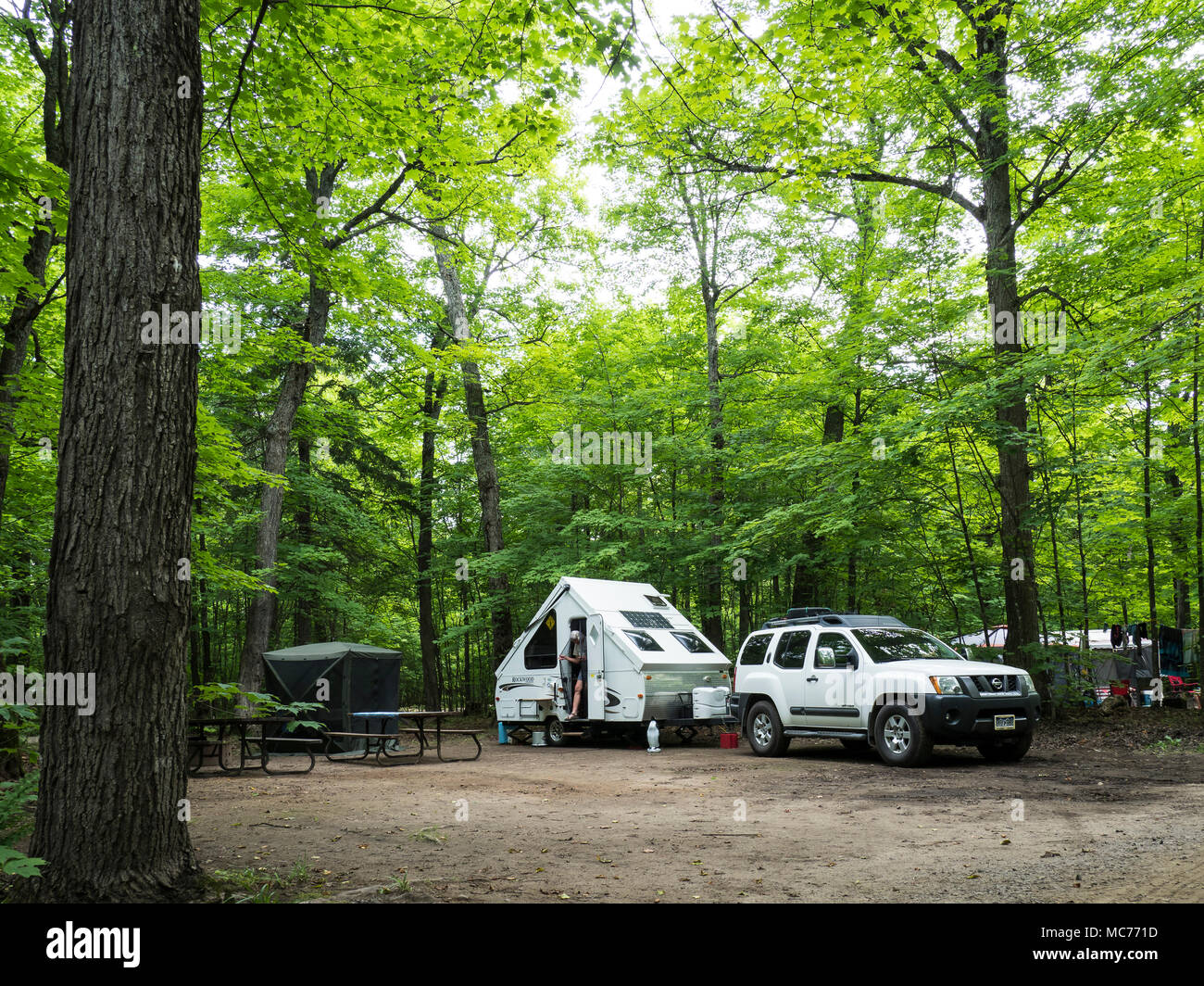 Aframe trailer camping in the Canisbay Lake Campground, Algonquin