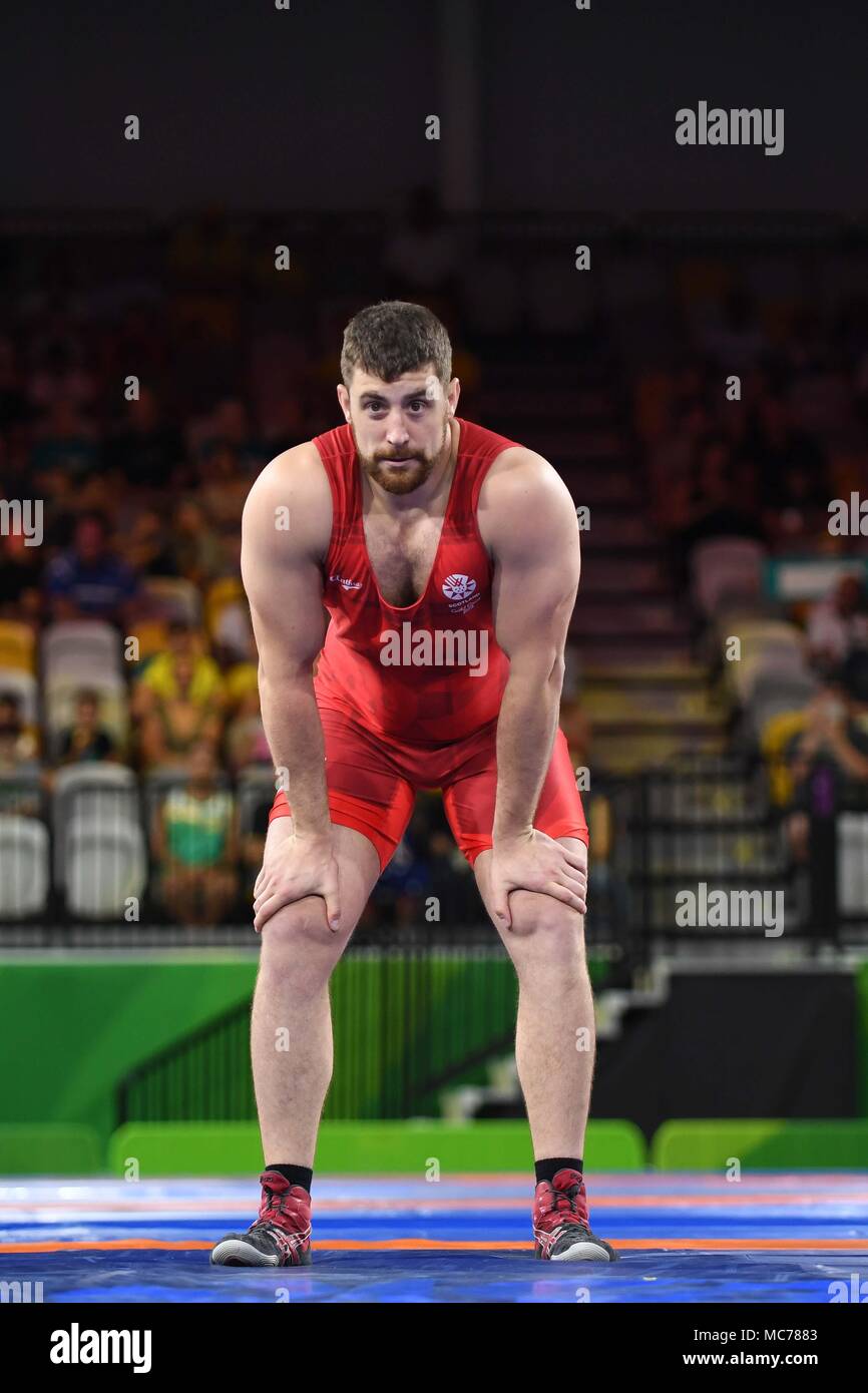 Queensland, Australia. 13th Apr, 2018. Joe Hendry (SCO, red). Mens
