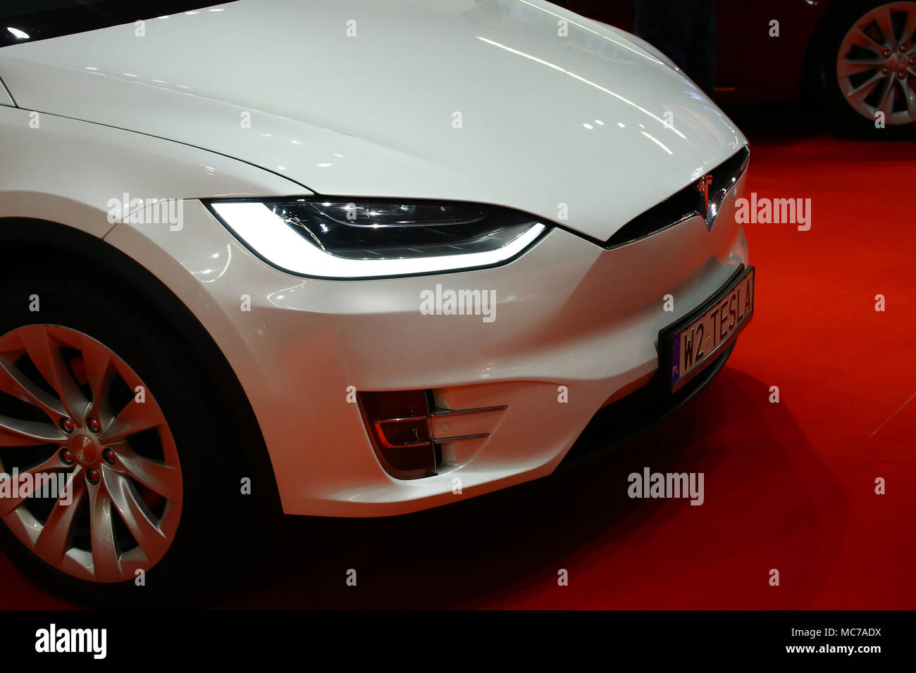 Nadarzyn, Poland, 13th April 2018: Warsaw expo center PTAK presents electroincs show. Main show partner Media Markt hosts several exhibitors as LG, Samsung, Tesla, Grundig and Beko. ©Jake Ratz/Alamy Live News Stock Photo