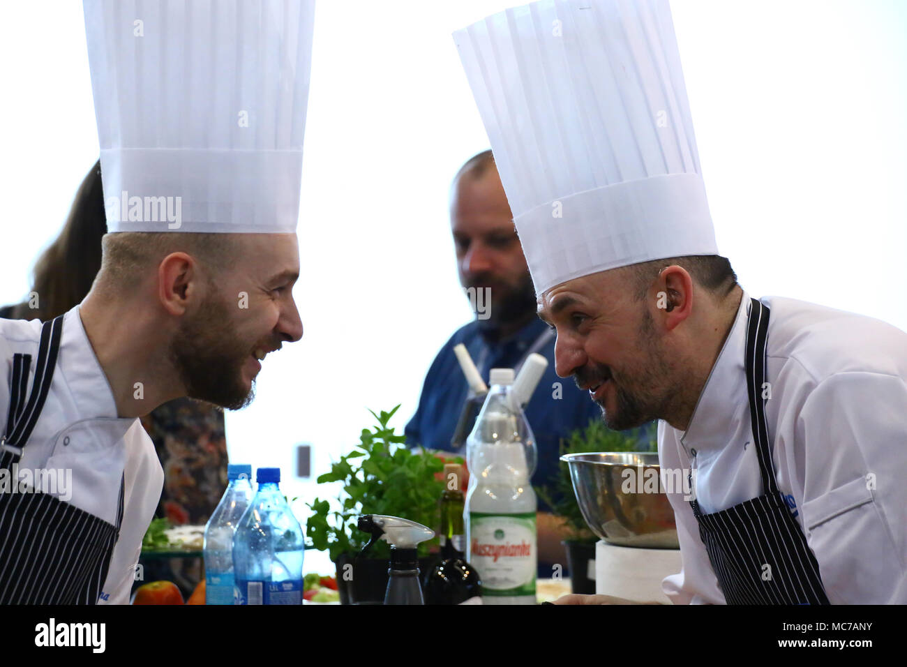 Nadarzyn, Poland, 13th April 2018: Warsaw expo center PTAK presents electroincs show. Main show partner Media Markt hosts several exhibitors as LG, Samsung, Tesla, Grundig and Beko. ©Jake Ratz/Alamy Live News Stock Photo