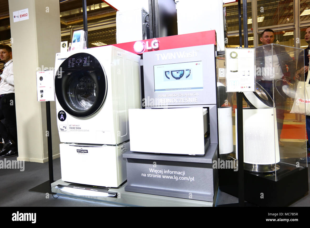 Nadarzyn, Poland, 13th April 2018: Consumer Electronics Show started at PTAK Warsaw Expo center, presenting home appliances, shows and entertainment electronics. ©Madeleine Ratz/Alamy Live News Stock Photo
