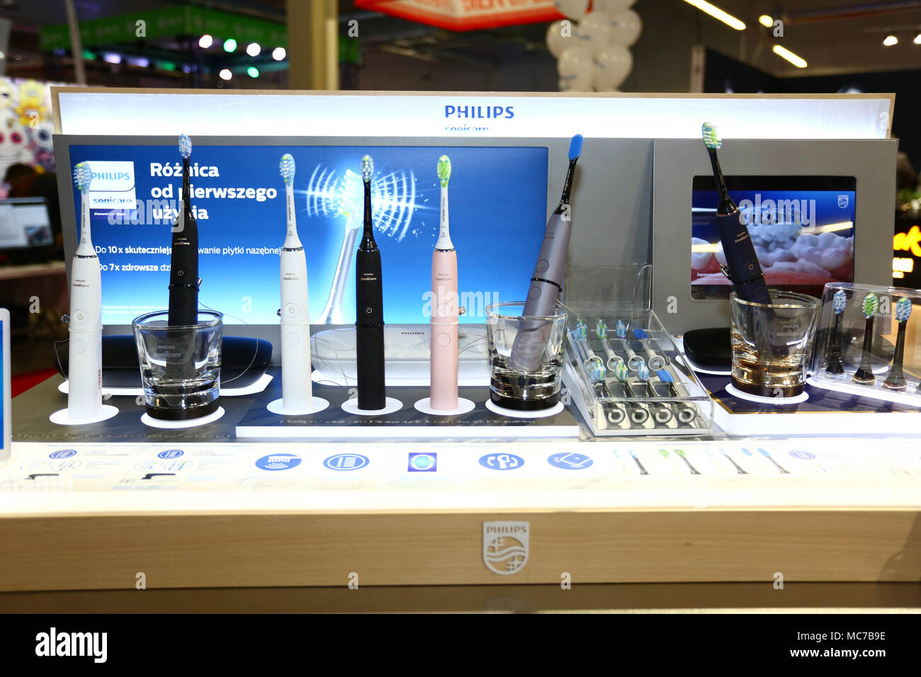 Nadarzyn, Poland, 13th April 2018: Consumer Electronics Show started at PTAK Warsaw Expo center, presenting home appliances, shows and entertainment electronics. ©Madeleine Ratz/Alamy Live News Stock Photo
