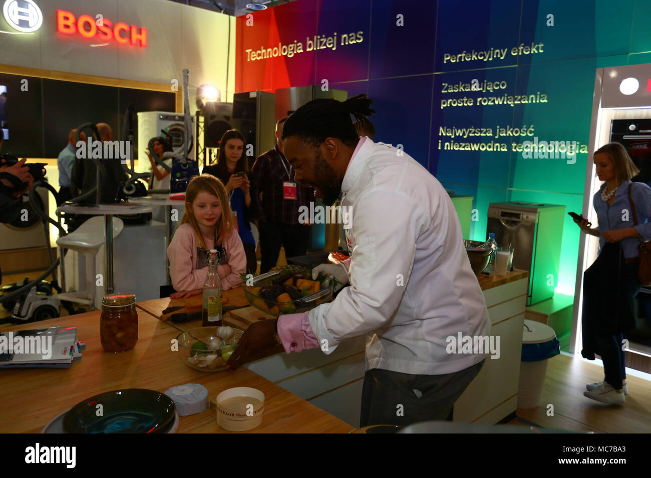 Nadarzyn, Poland, 13th April 2018: Consumer Electronics Show started at PTAK Warsaw Expo center, presenting home appliances, shows and entertainment electronics. ©Madeleine Ratz/Alamy Live News Stock Photo